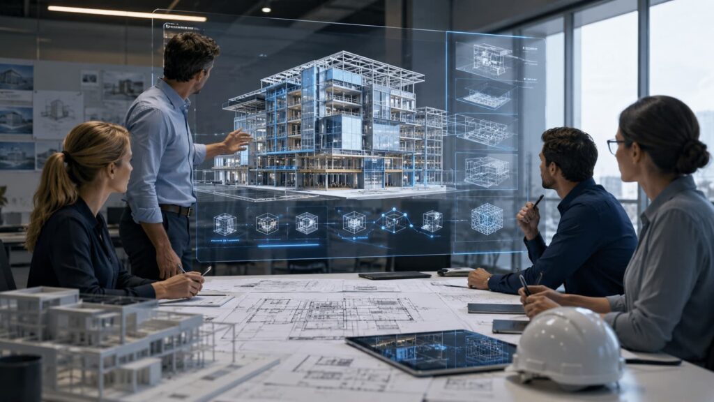 Equipo de arquitectura revisando un modelo BIM para definir los requisitos EIR de un proyecto.