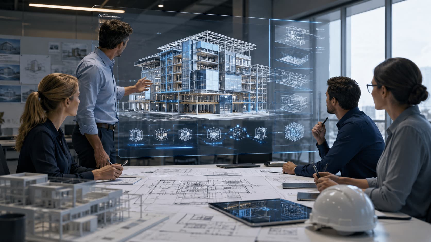 Equipo de arquitectura revisando un modelo BIM para definir los requisitos EIR de un proyecto.